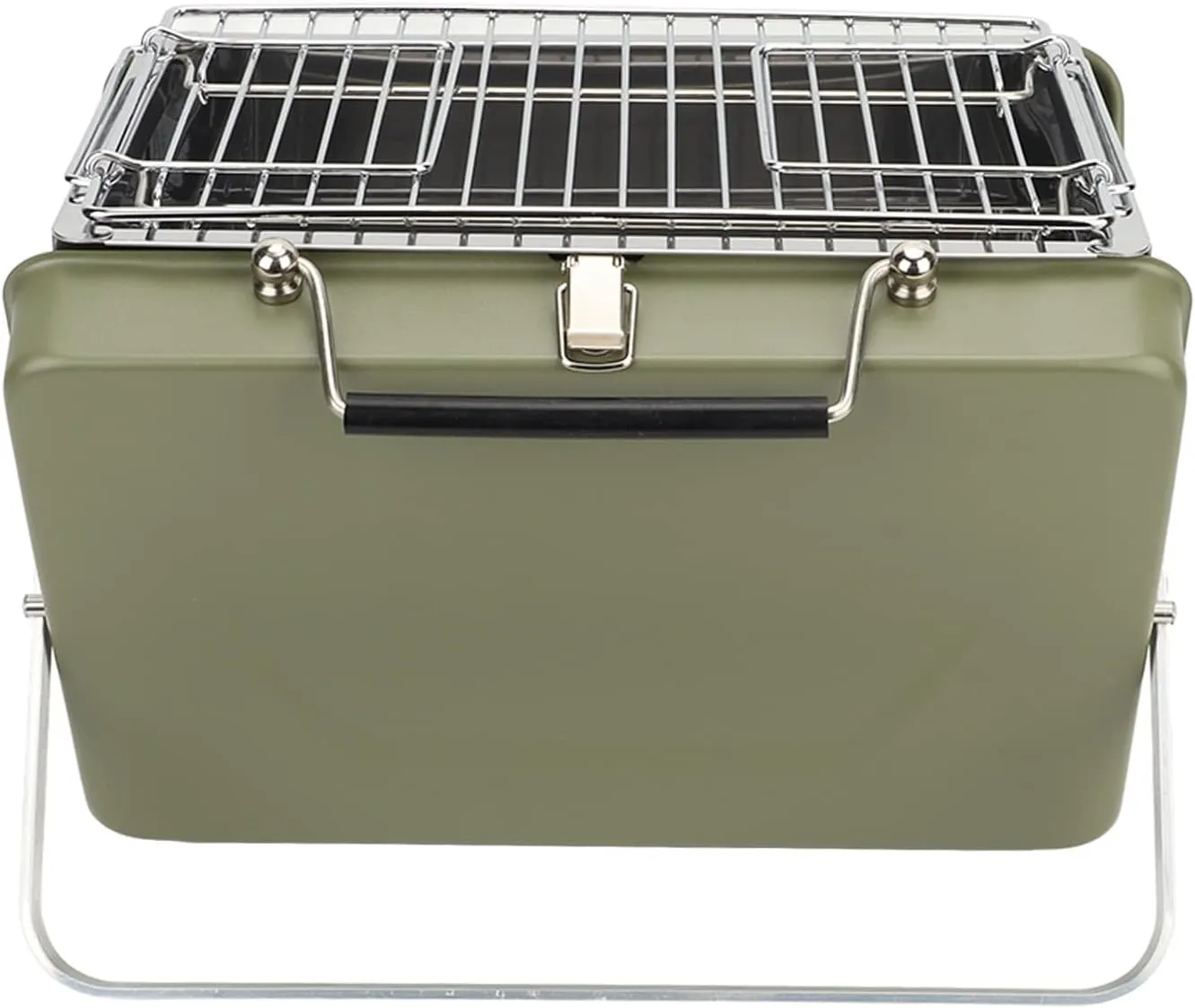 Mini Portable Charcoal Grill Easy Installation 410 Stainless Steel NonStick Corrugated Grill High Temperature Resistant Portable Camping Charcoal Grill (Green)