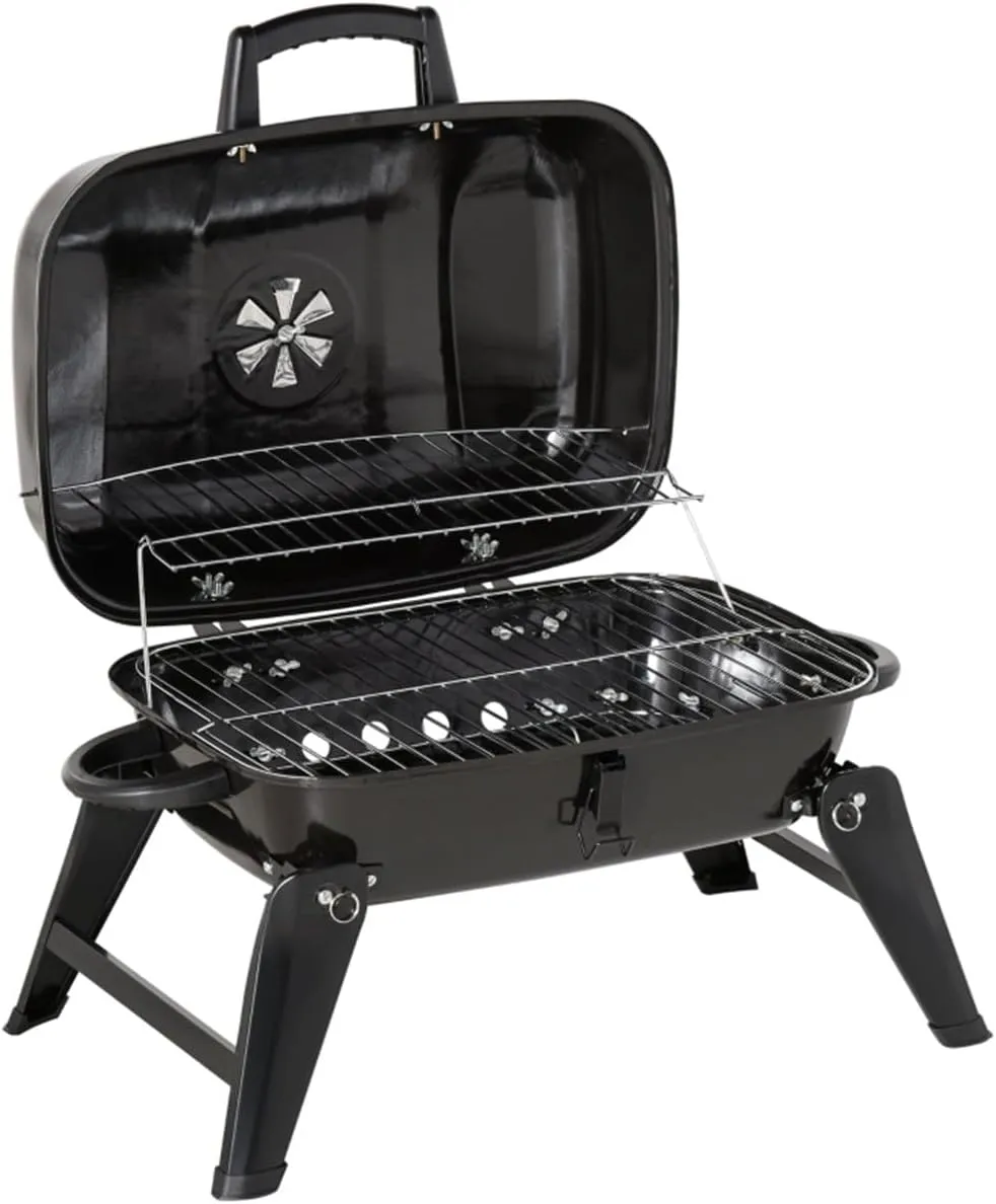Minzan Small Portable Charcoal Grill for Picnic, Camping (Black)