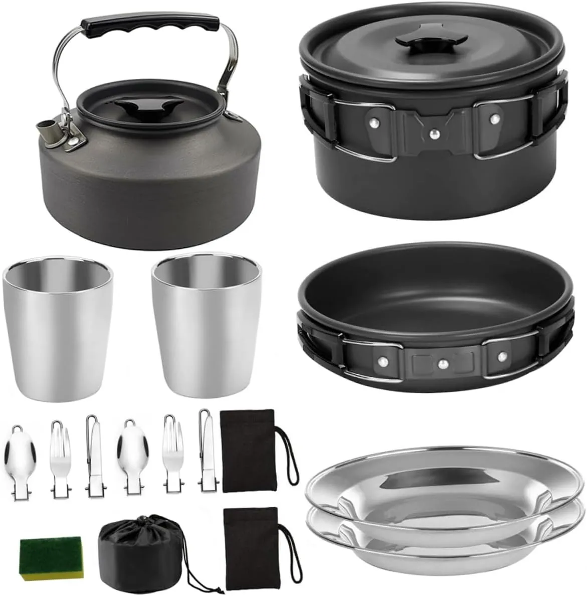 Mipcase Portable Camping Cookware Set Multipurpose Outdoor Cooker Collapsible Handle Picnic Tray Easy to Carry