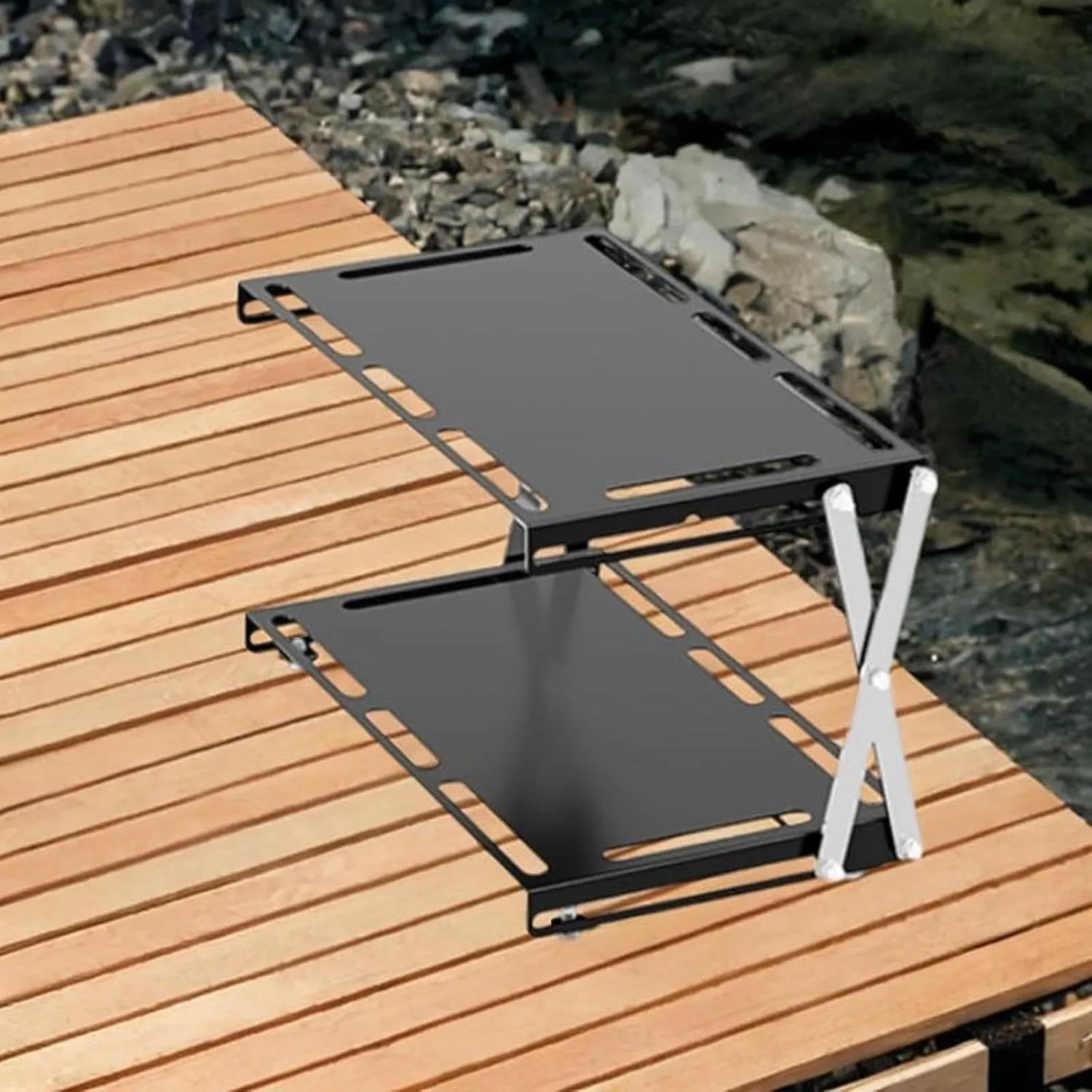misppro Outdoor Camping Folding Storage Rack Organizer Lightweight Cookware Storage for Travel BBQ Hiking- Double Layers