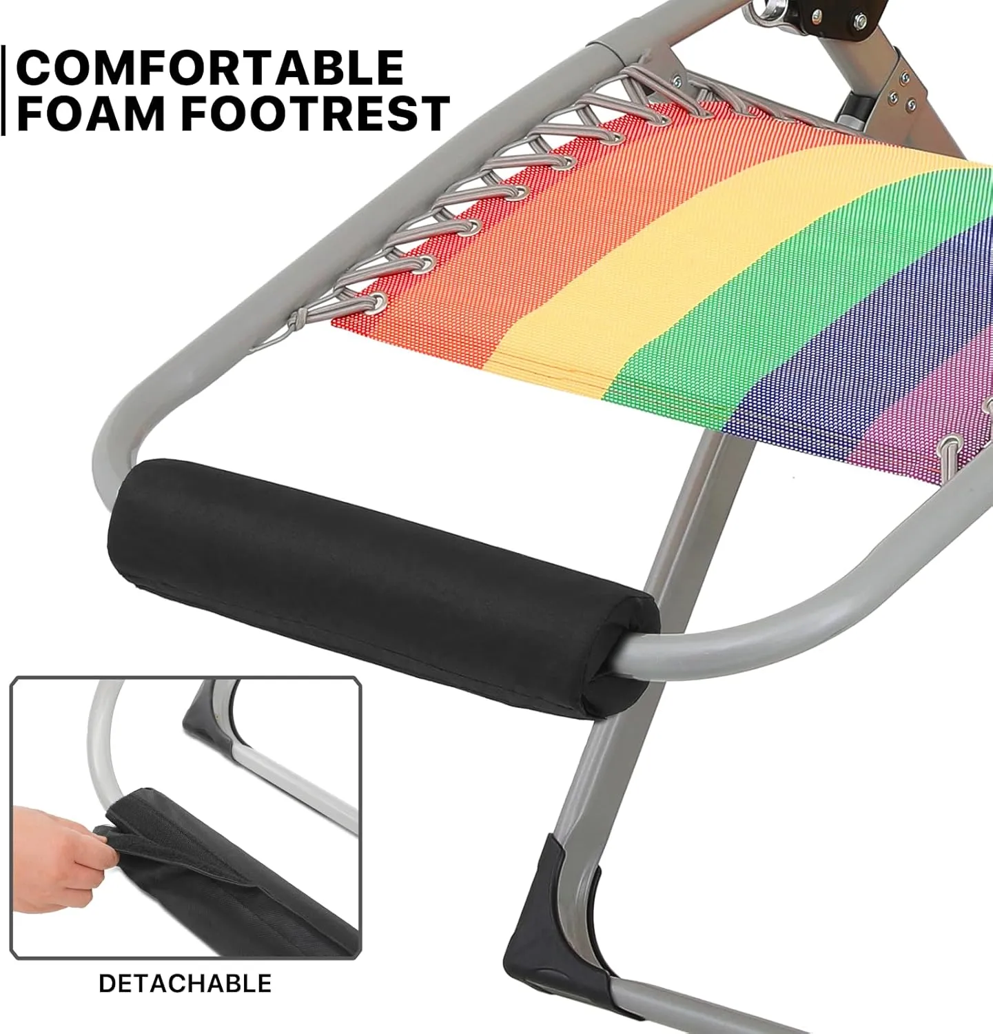 MoNiBloom Zero Gravity Lounge Chair with Cushion, Padded Patio Anti Gravity Recliner, Foldable Outdoor Lounger with Cup Holder Tray, Headrest and Footrest for Beach Camping, Rainbow