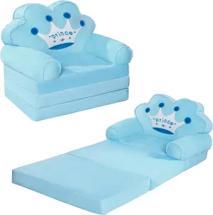 MOONBEEKI Kids Couch Fold Out, Foldable Princess Chair for Toddlers 1-3, Sofa Bed for Kids Folding Toddler Bed Lounger Chair for Bedroom （Blue）