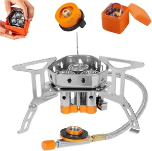Moose Rocket Stove, 6800W Outdoor Portable Double-Layer Windproof Three-Burner Stove Foldable, Equipped with Storage Box and Conversion Connector for Mountaineering and Camping Equipment (Sliver)