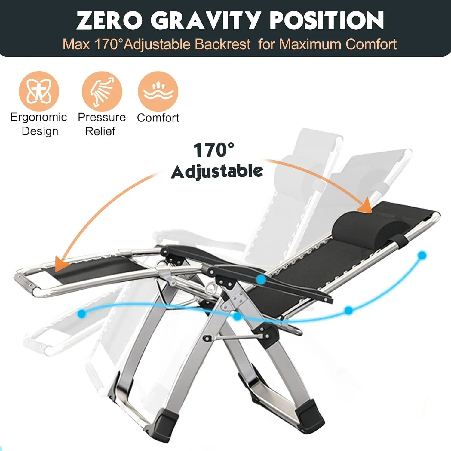 MOPHOTO Zero Gravity Chair, Outdoor Padded Lounge Chair with Side Table, Zero Gravity Recliner Chair, Outdoor Reclining Chair, Sturdy & Comfortable, Supports up to 440lbs