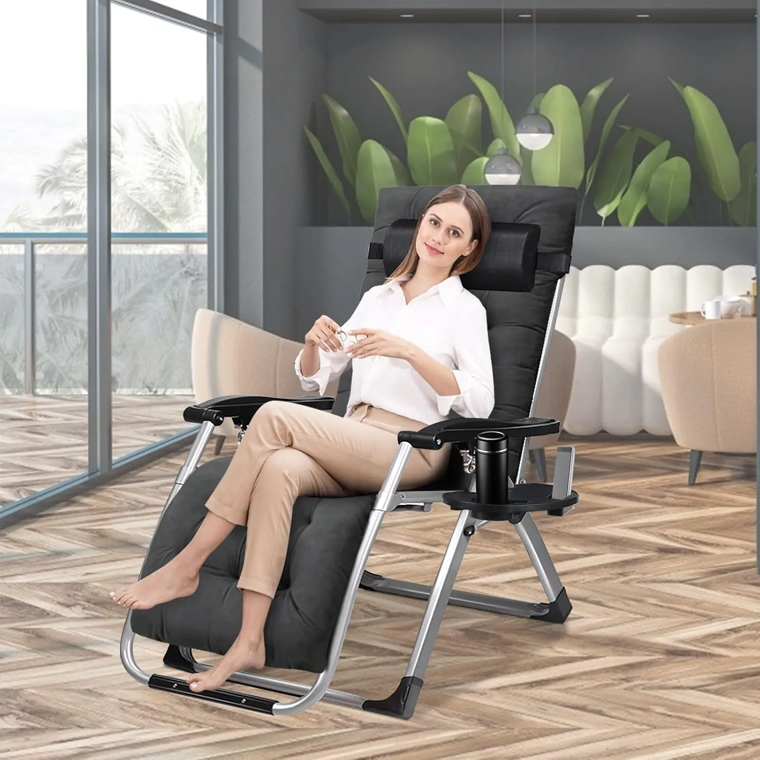 MOPHOTO Zero Gravity Chair, Outdoor Padded Lounge Chair with Side Table, Zero Gravity Recliner Chair, Outdoor Reclining Chair, Sturdy & Comfortable, Supports up to 440lbs