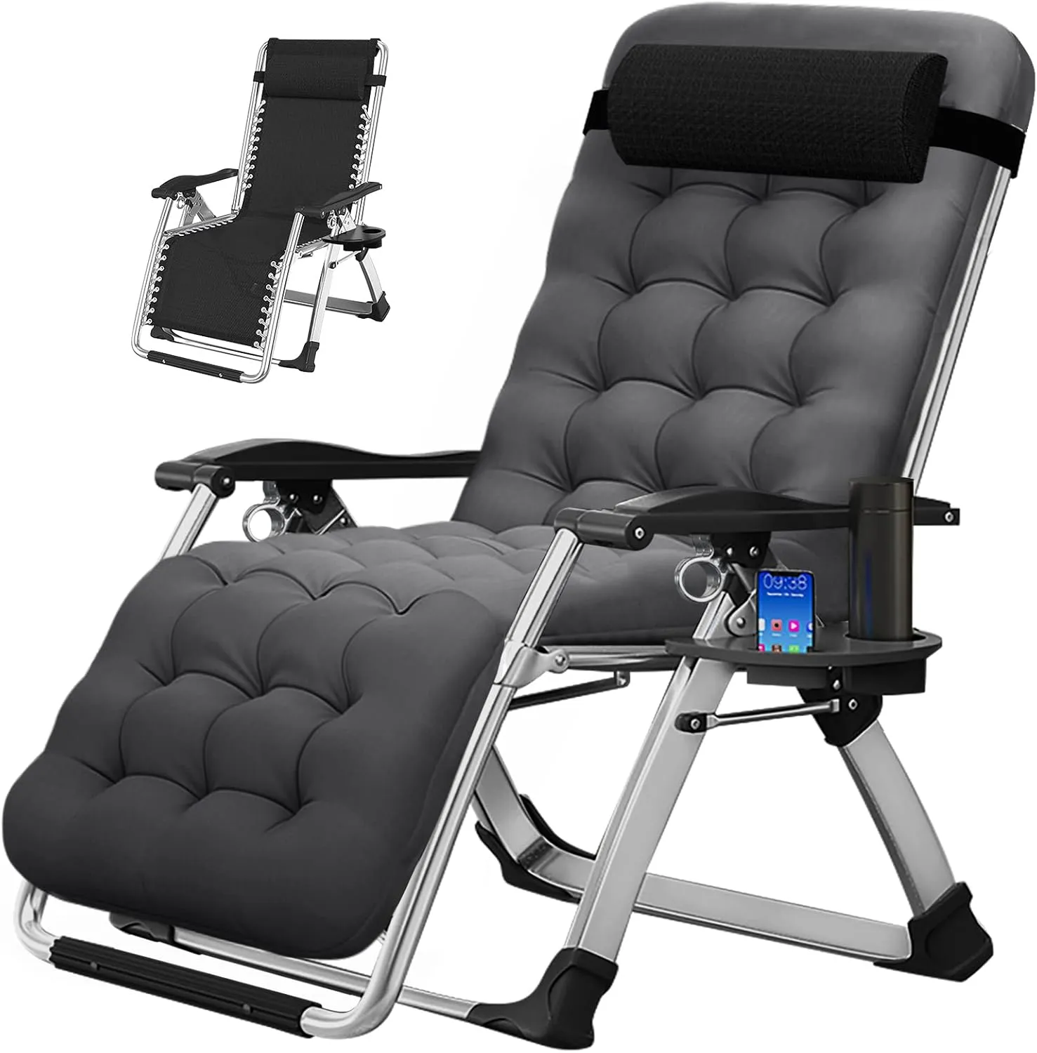 MOPHOTO Zero Gravity Chair, Outdoor Padded Lounge Chair with Side Table, Zero Gravity Recliner Chair, Outdoor Reclining Chair, Sturdy & Comfortable, Supports up to 440lbs