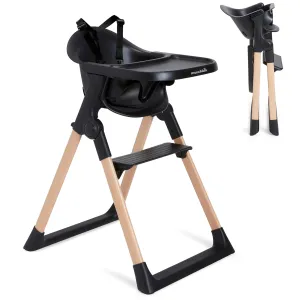 Munchkin Float Baby High Chair, Foldable and Easy to Clean, for Babies and Toddlers, Black with Wooden Legs