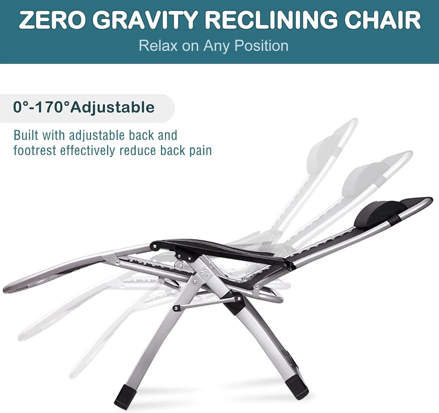 NAIZEA Lounge Chair Padded Zero Gravity Chair Folding Adjustable Reclining Patio Chairs with Cup Holder, Ergonomic Patio Recliner Chairs for Kids and Adult for Indoor Outdoor
