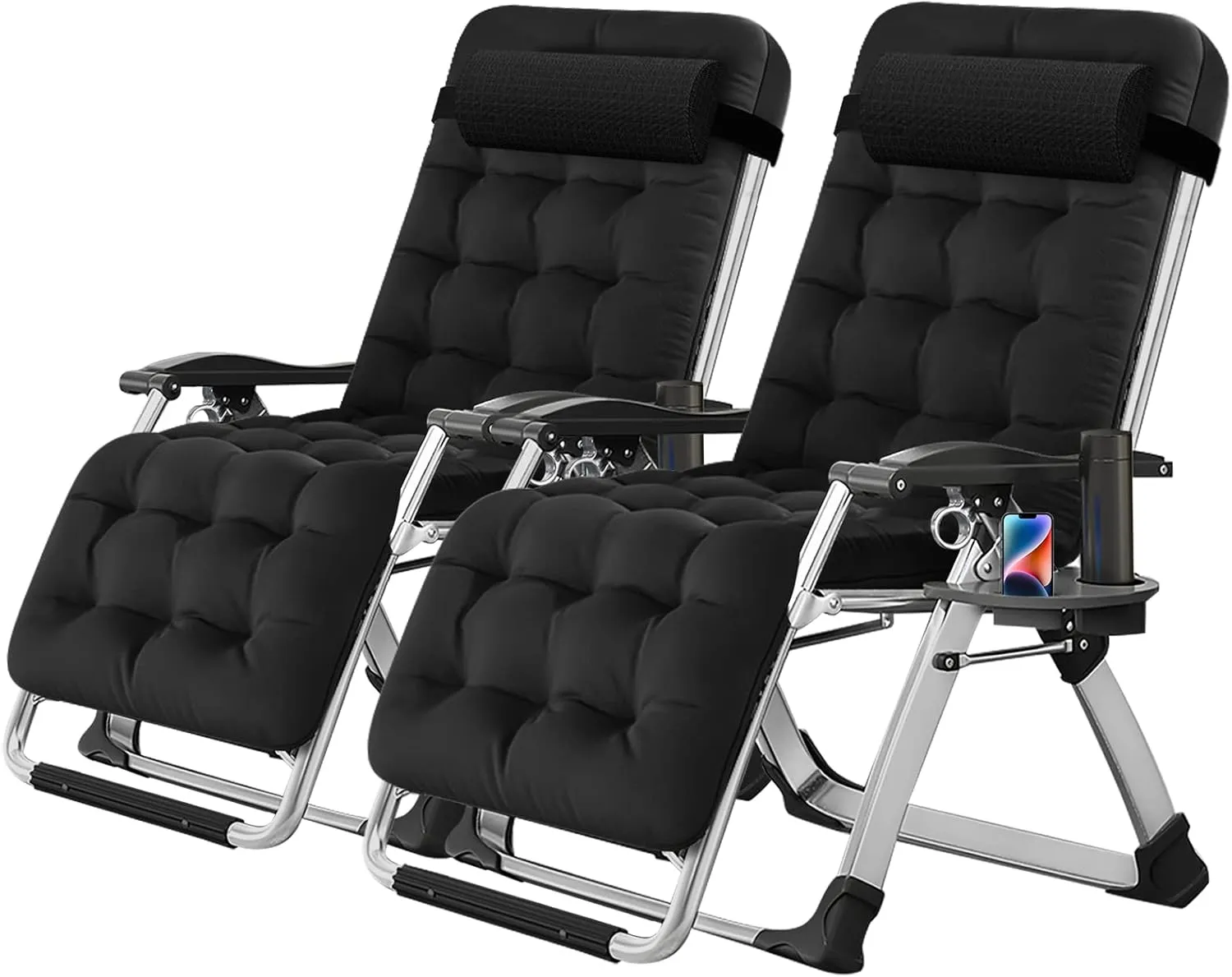 NAIZEA Lounge Chair Padded Zero Gravity Chair Folding Adjustable Reclining Patio Chairs with Cup Holder, Ergonomic Patio Recliner Chairs for Kids and Adult for Indoor Outdoor