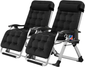 NAIZEA Lounge Chair Padded Zero Gravity Chair Folding Adjustable Reclining Patio Chairs with Cup Holder, Ergonomic Patio Recliner Chairs for Kids and Adult for Indoor Outdoor