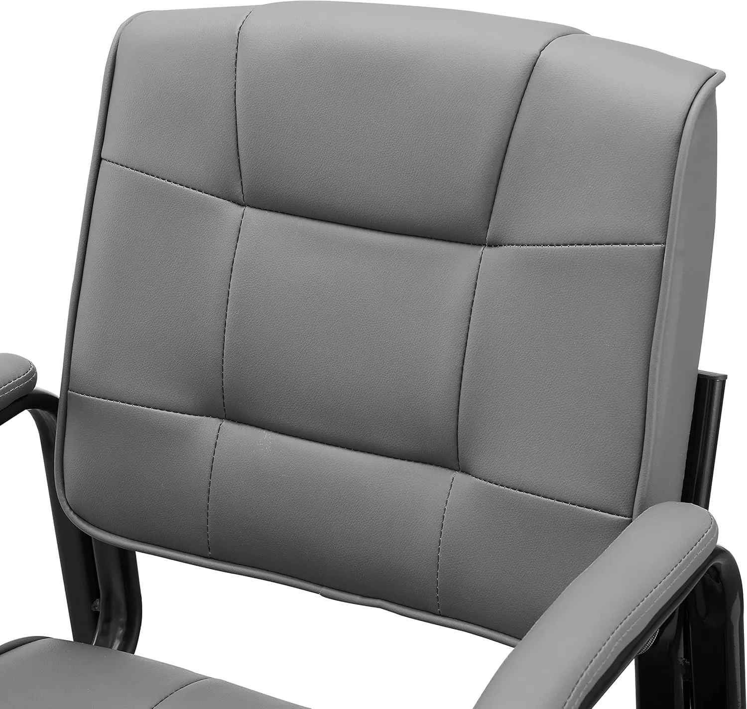 Naomi Home Office Guest and Reception Chairs with Extra Seating Area, Padded Arms and Back Support, Office Chair with No Wheels Set of 2, Silla de Oficina - Faux Leather, Gray