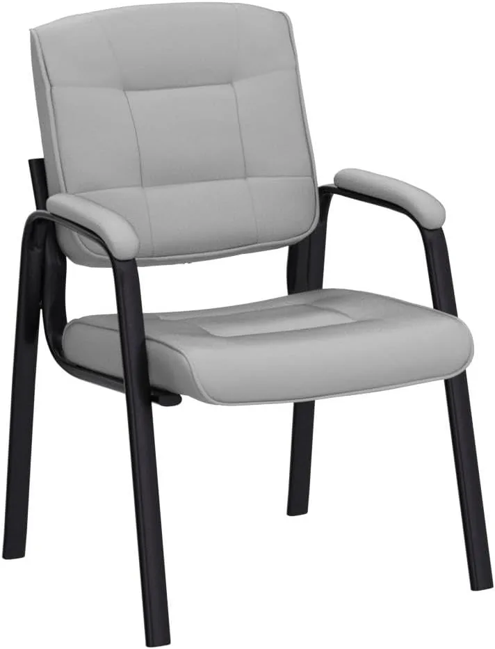 Naomi Home Office Guest and Reception Chairs with Extra Seating Area, Padded Arms and Back Support, Office Chair with No Wheels Set of 2, Silla de Oficina - Faux Leather, Gray
