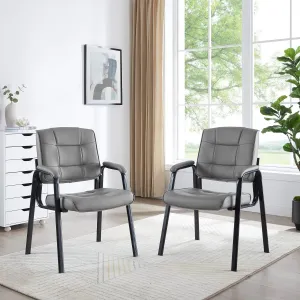 Naomi Home Office Guest and Reception Chairs with Extra Seating Area, Padded Arms and Back Support, Office Chair with No Wheels Set of 2, Silla de Oficina - Faux Leather, Gray
