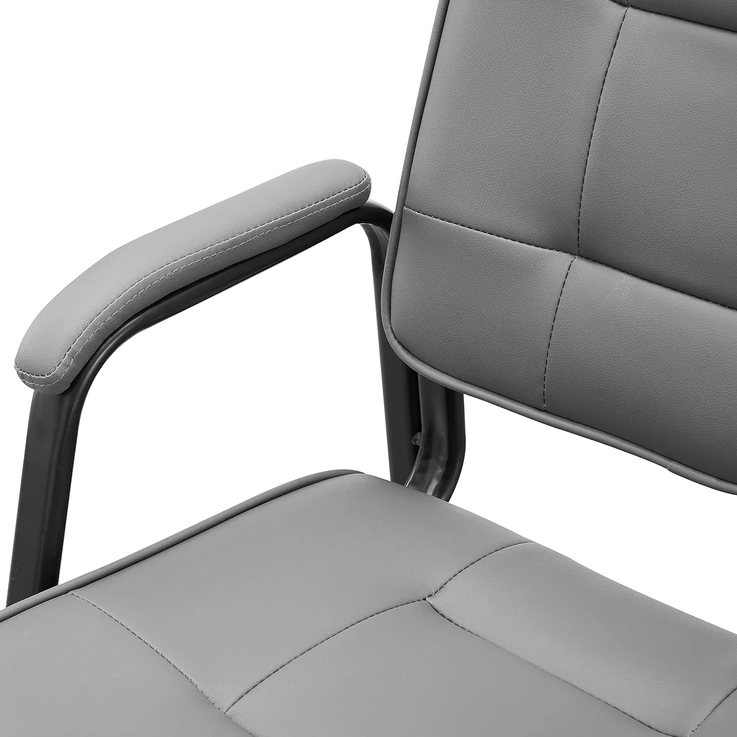 Naomi Home Office Guest and Reception Chairs with Extra Seating Area, Padded Arms and Back Support, Office Chair with No Wheels Set of 2, Silla de Oficina - Faux Leather, Gray