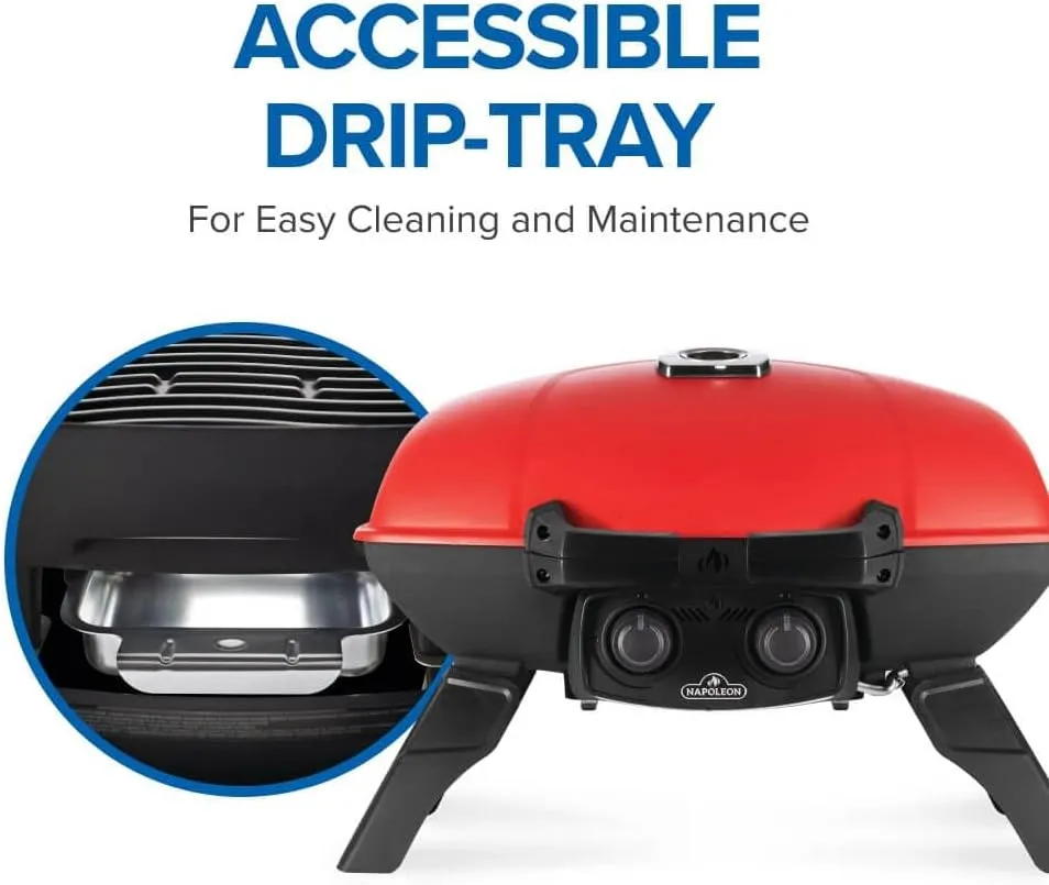 Napoleon TravelQ 285 Portable Propane Gas Grill with Griddle, Red, 2 Burners, Tailgating, Camping, and Small Outdoor Spaces