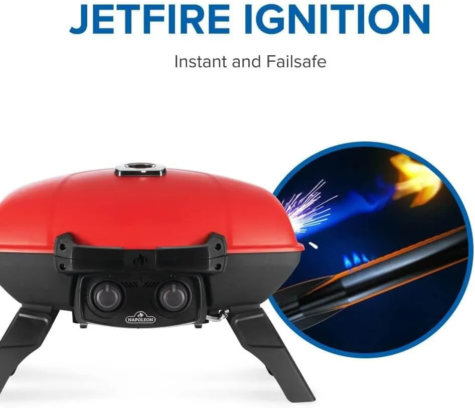 Napoleon TravelQ 285 Portable Propane Gas Grill with Griddle, Red, 2 Burners, Tailgating, Camping, and Small Outdoor Spaces