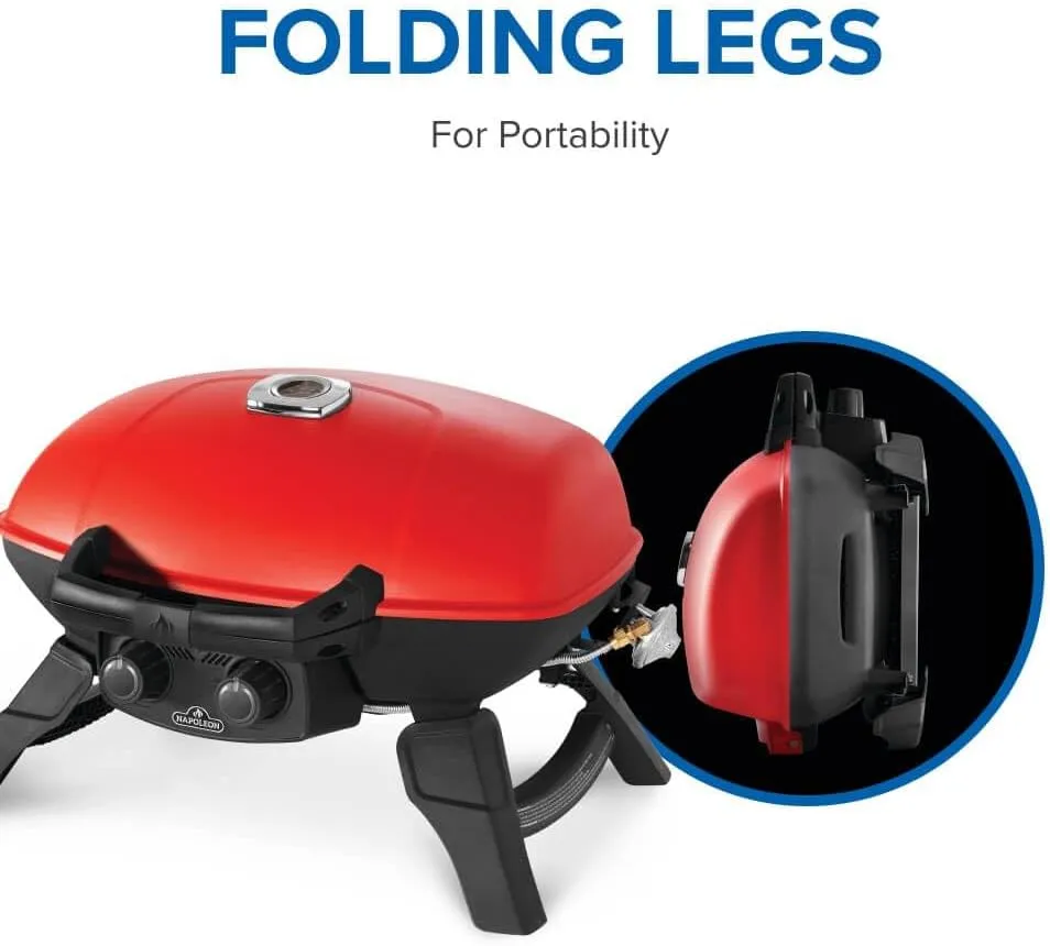 Napoleon TravelQ 285 Portable Propane Gas Grill with Griddle, Red, 2 Burners, Tailgating, Camping, and Small Outdoor Spaces