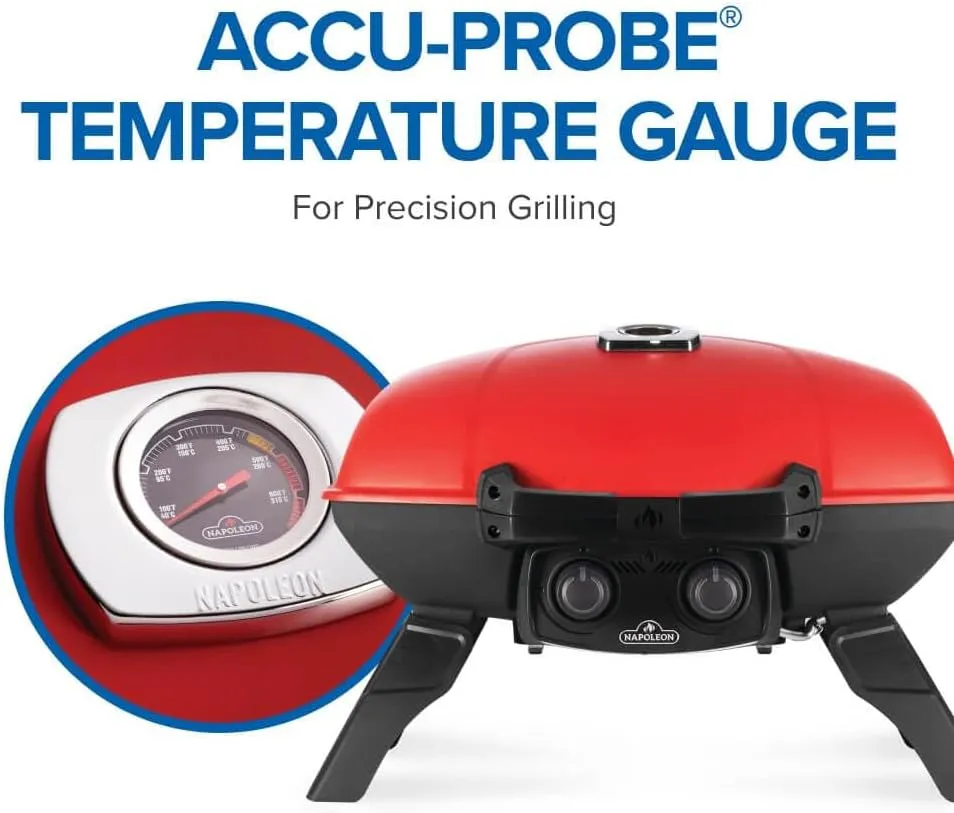 Napoleon TravelQ 285 Portable Propane Gas Grill with Griddle, Red, 2 Burners, Tailgating, Camping, and Small Outdoor Spaces