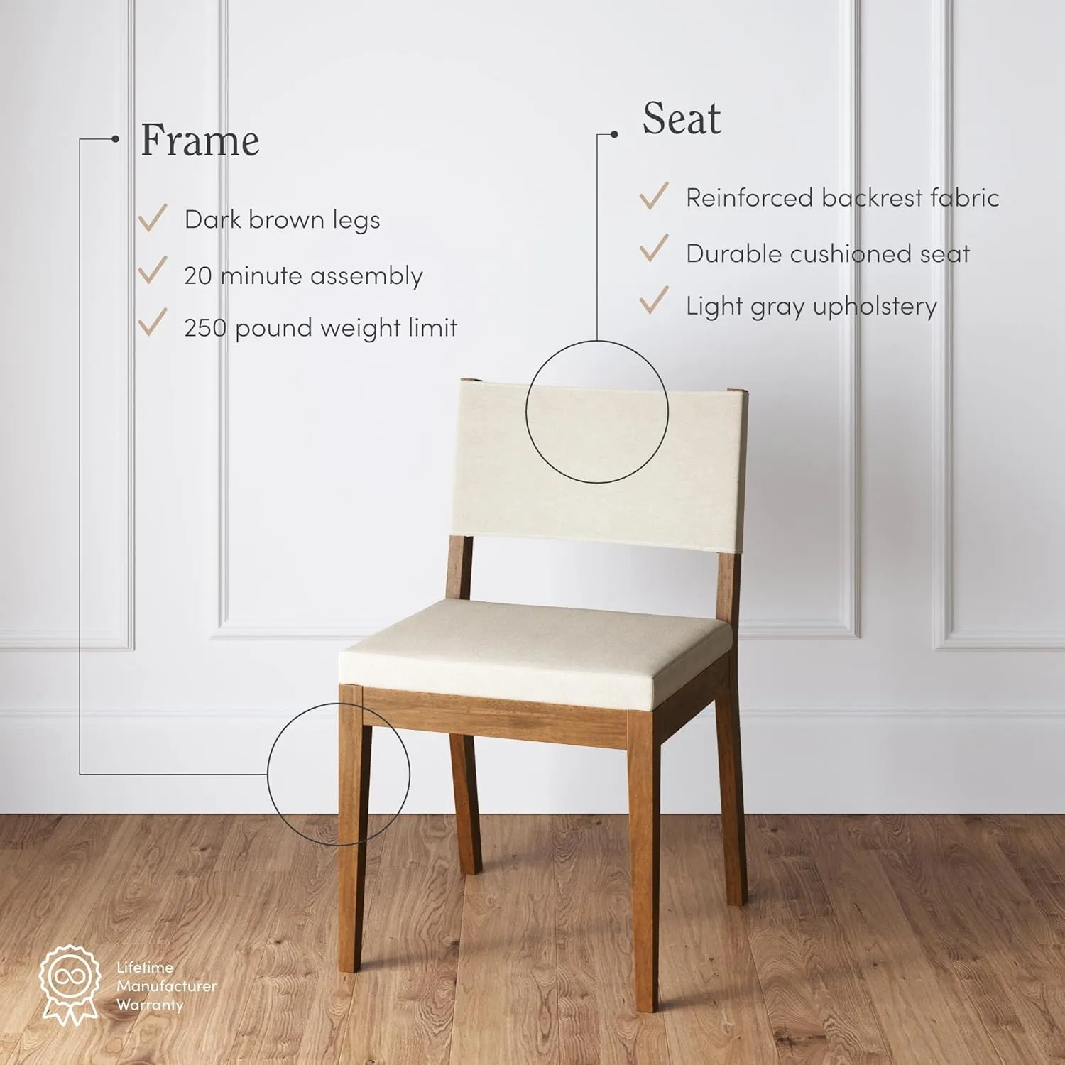 Nathan James Linus Modern Upholstered Chair, 1, Light Gray/Dark Brown