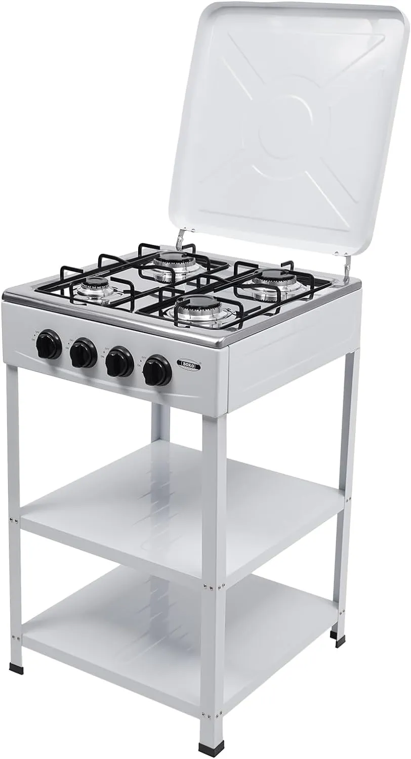 Natural Gas Stove with 4 Burners Portable Gas Stove 4 Burner High Efficiency Manual Ignition Camping Stove Durable and Stylish Design Ideal for Home and Outdoor Cooking Classic White Finish