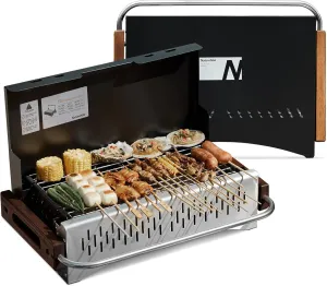 Naturehike Charcoal Grill, BBQ Grill Folding Portable Lightweight Smoker Grill,Barbecue Grill Small Desk Tabletop Outdoor Grill for Camping Picnics, Backyard Garden Beach Party, Black
