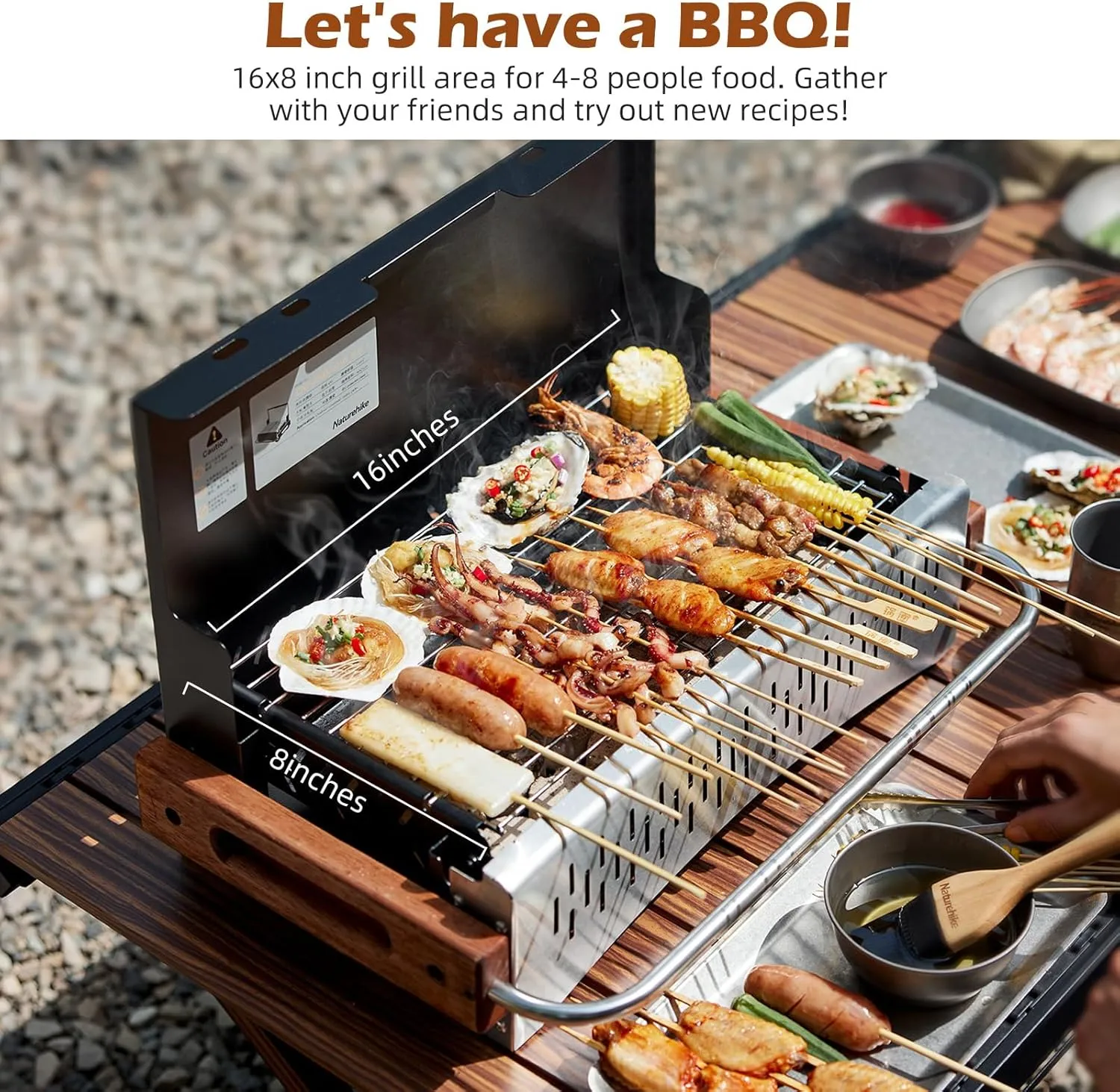 Naturehike Charcoal Grill, BBQ Grill Folding Portable Lightweight Smoker Grill,Barbecue Grill Small Desk Tabletop Outdoor Grill for Camping Picnics, Backyard Garden Beach Party, Black
