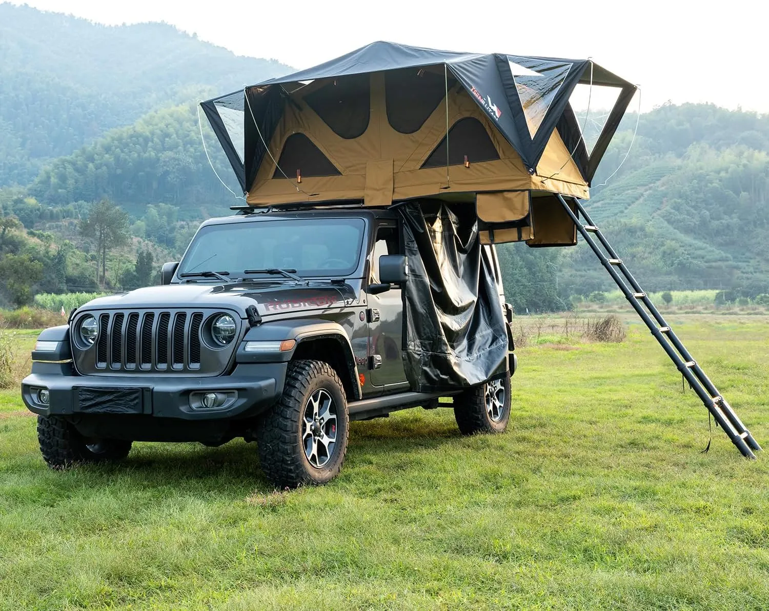 Naturnest Roof Top Tent Soft Shell Rooftop Tent Softshell Car Tent Camping Roof Tent for Pickup Wagon Van SUV All Seasons with Large Sunroof & Removable Rainfly & Telescopic Ladder