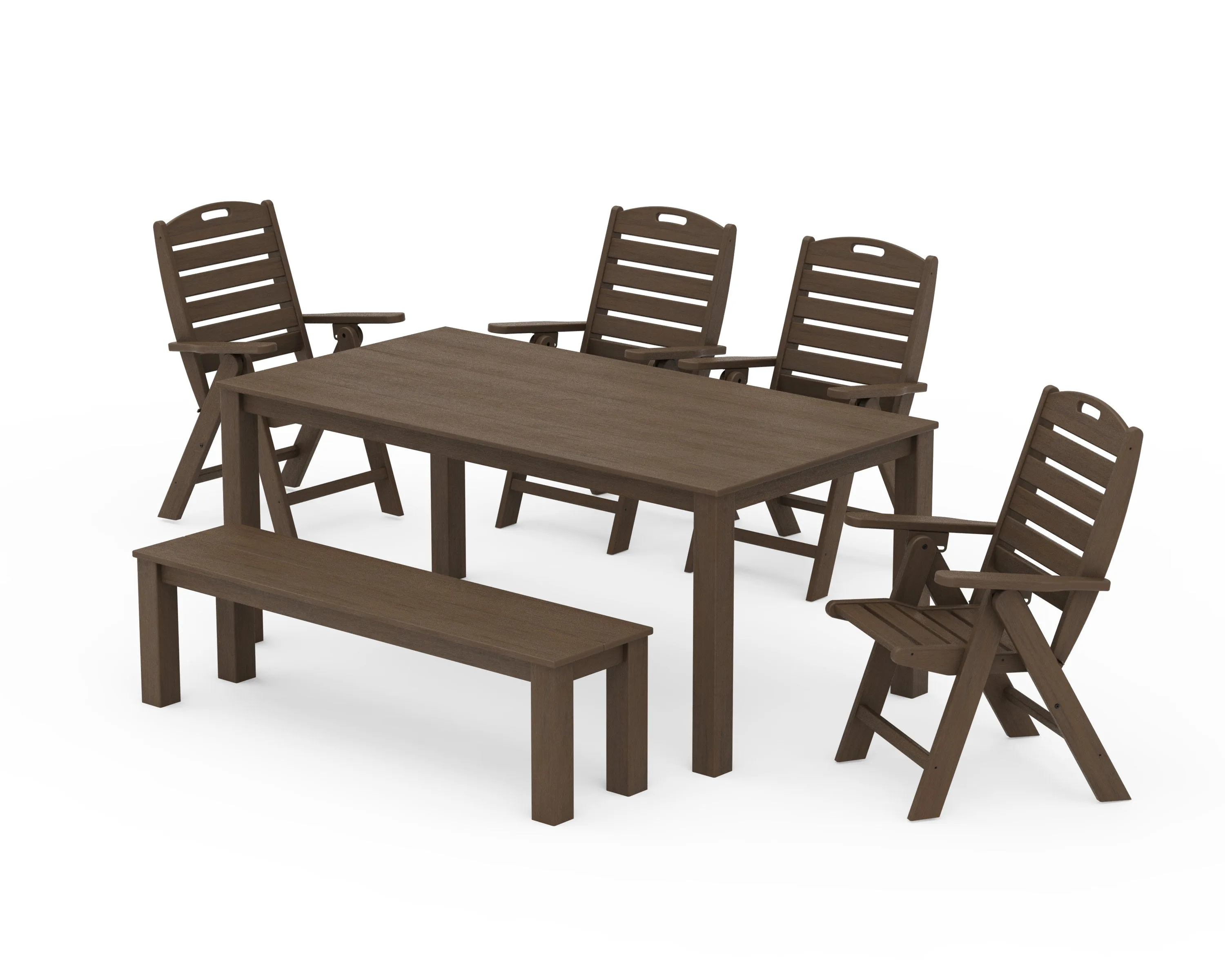 Nautical Folding Highback Chair 6-Piece Parsons Dining Set with Bench