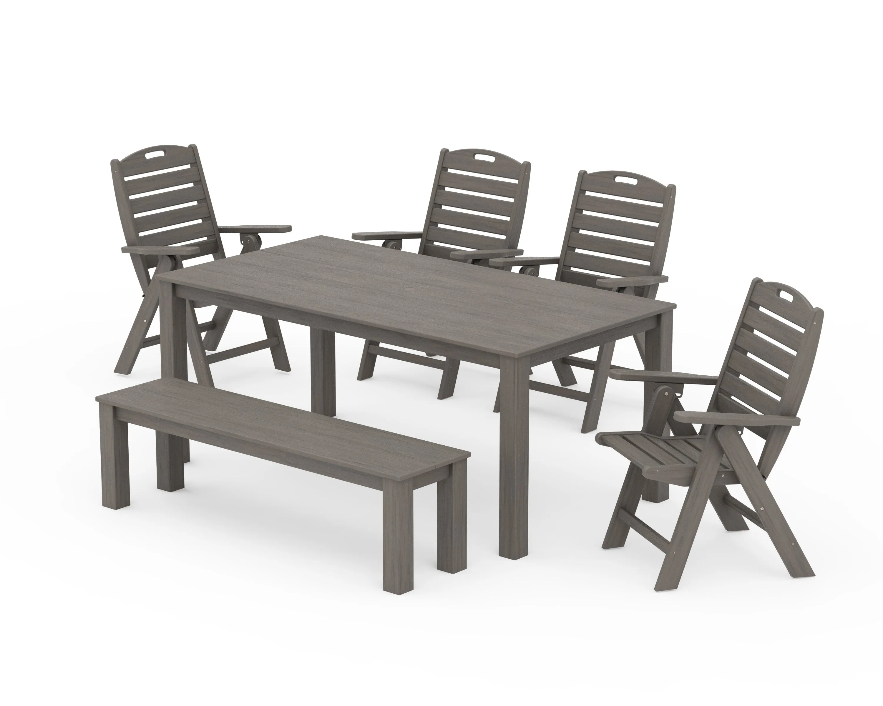 Nautical Folding Highback Chair 6-Piece Parsons Dining Set with Bench