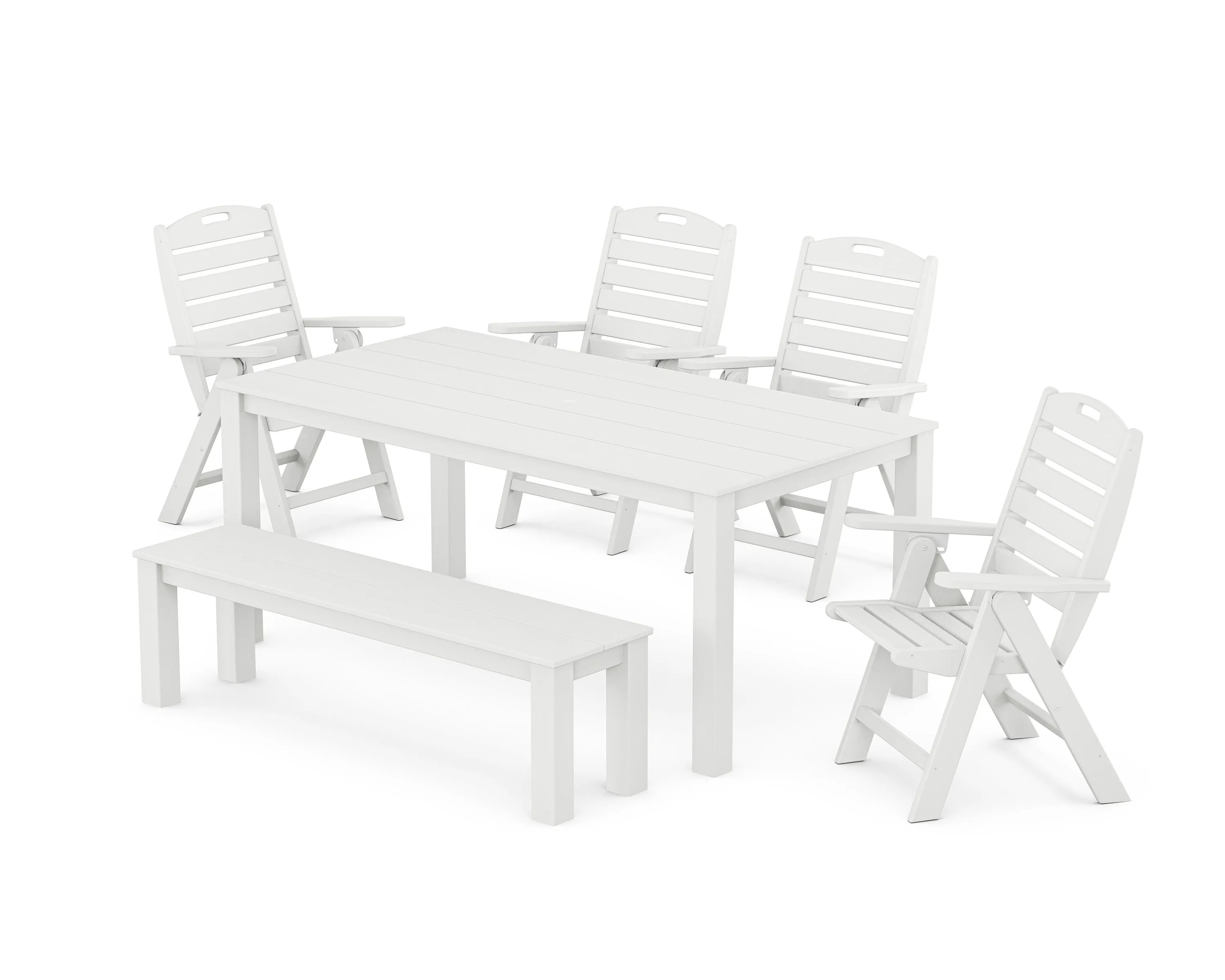 Nautical Folding Highback Chair 6-Piece Parsons Dining Set with Bench