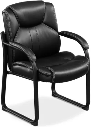NBF Omega Oversized Black Faux Leather Guest Chair - Ergonomic Office Chairs with Padded Seat - Heavy Duty Metal Frame Reception Chairs - Conference Room Chairs (28.25" D x 26" W x 36.25" H)