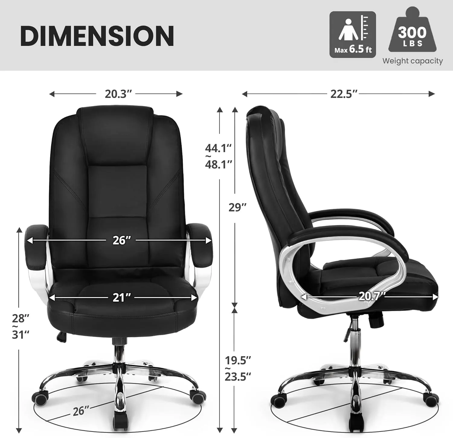 NEO CHAIR Office Desk Ergonomic Gaming Chair High Back Adjustable Computer Chair with Wheels and Lumbar Support Comfy Leather Executive Swivel (Jet Black)