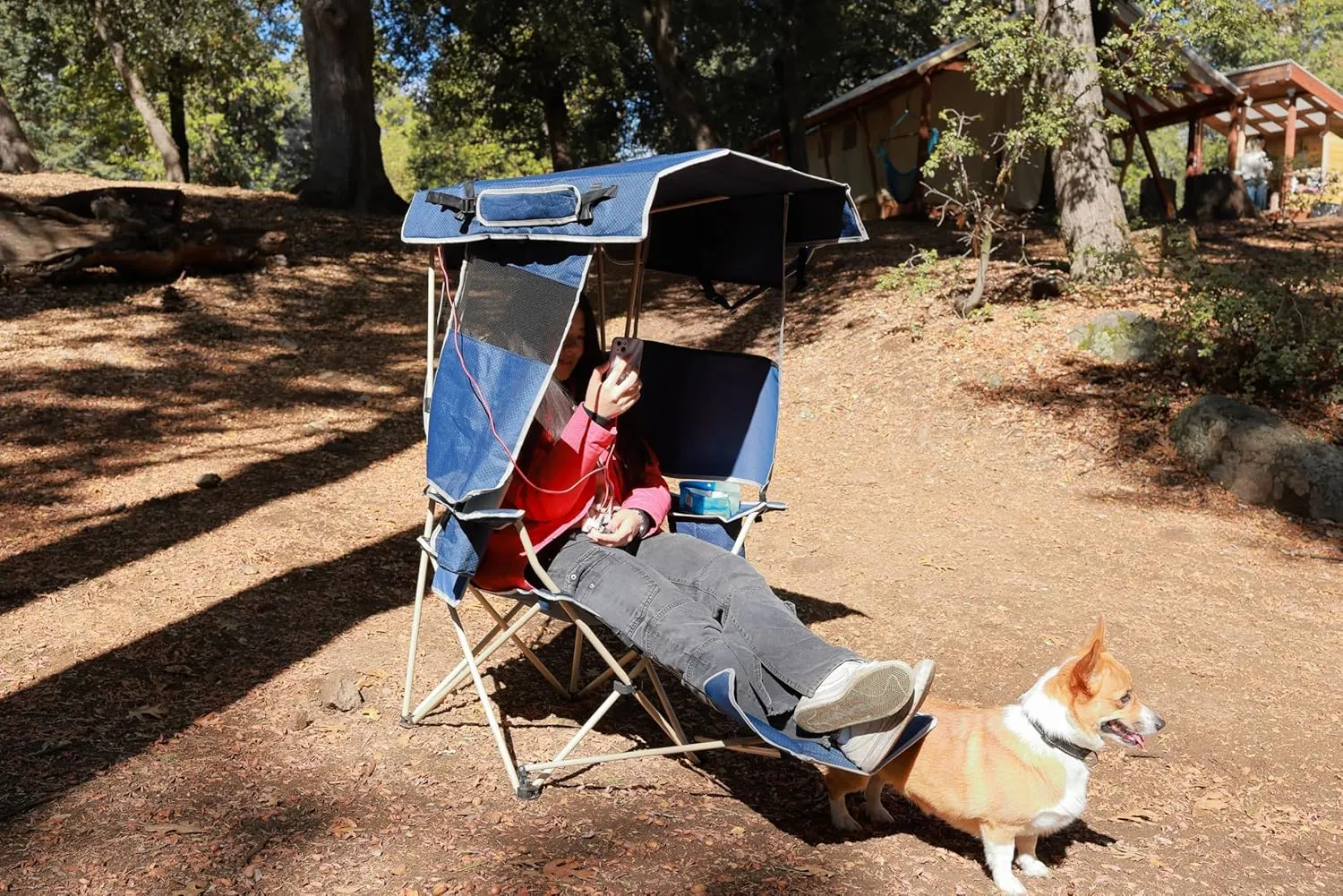 Nice C Chair with Shade, Chair with Canopy, Sports Chairs, Folding Chairs for Outside with Canopy, USB, Type-C&DC Charging Cable Included, with 30W Solar Panels, Removable Footrest&Cooler Bag (2 Navy)