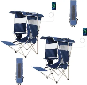 Nice C Chair with Shade, Chair with Canopy, Sports Chairs, Folding Chairs for Outside with Canopy, USB, Type-C&DC Charging Cable Included, with 30W Solar Panels, Removable Footrest&Cooler Bag (2 Navy)