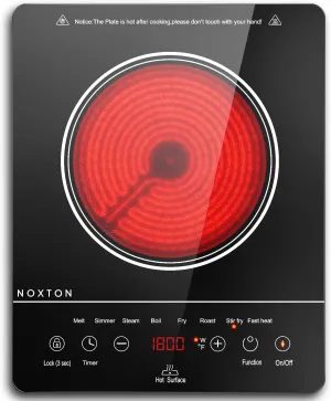 Noxton Portable Electric Stove 110V, 1800W Single Burner Electric Cooktop, Countertop Burner Electri Hot Plate, 4 Hour Timer, 9 Power Level, Child Safety Lock, Compatible with All Cookware(Black)