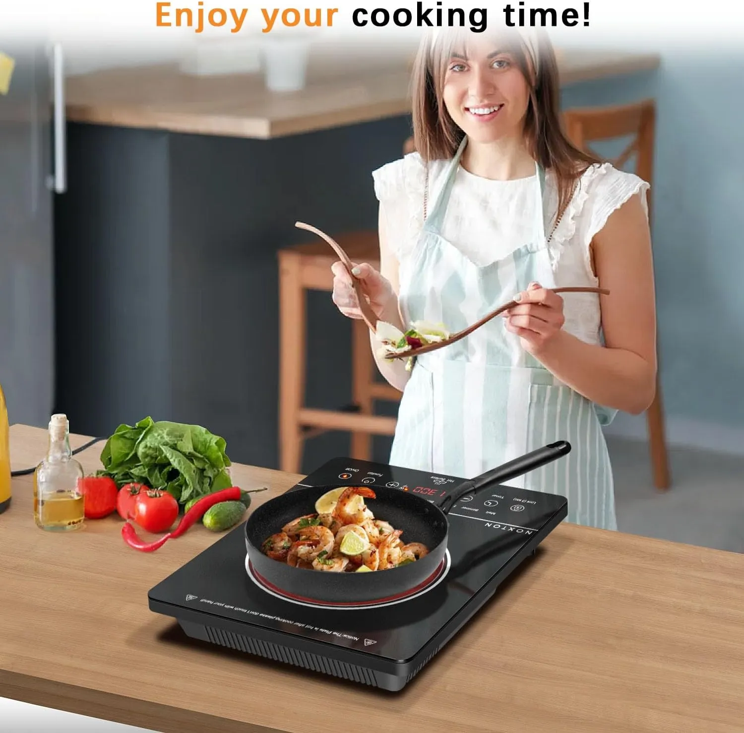 Noxton Portable Electric Stove 110V, 1800W Single Burner Electric Cooktop, Countertop Burner Electri Hot Plate, 4 Hour Timer, 9 Power Level, Child Safety Lock, Compatible with All Cookware(Black)
