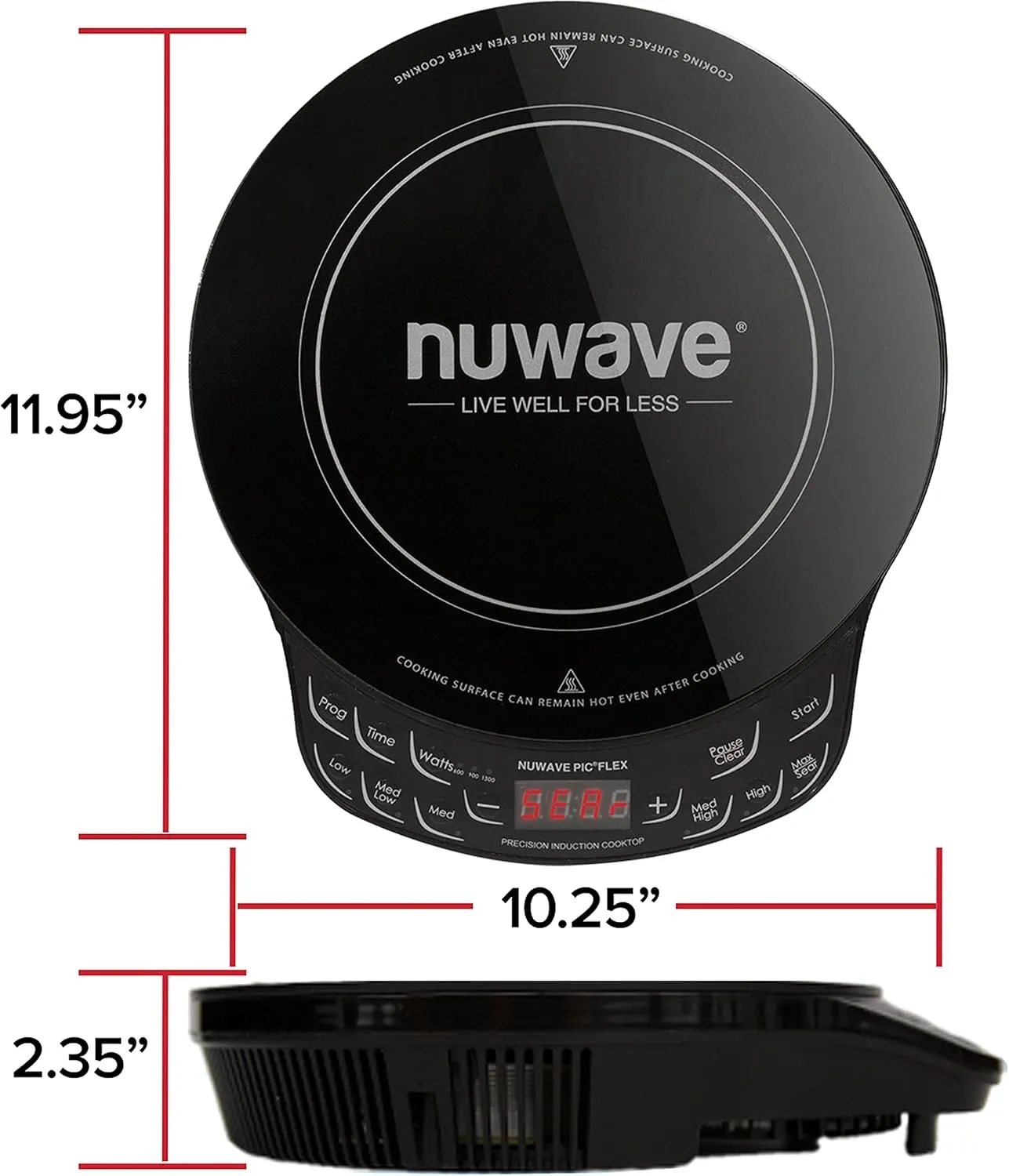 Nuwave PIC Flex Induction Cooktop, 45 Temps 100°F-500°F, 600-1300W, 6.5" Coil, for Dorms/RVs/Hotels, with 4Qt Ceramic Pan