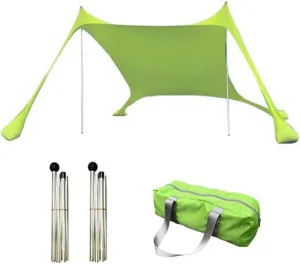 OBABO Outdoor Beach Tent Sun Shelter Camping Shades Tents Windproof One-Piece Beach Canopy Tents UPF50  Portable Family Tent (Green)