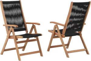 OC Orange-Casual Folding Patio Dining Chair Set of 2, Outdoor Acacia Wooden Rope Reclining Chair w/Armrest, Solid Wood, for Porch, Backyard, Garden, Indoor, Black