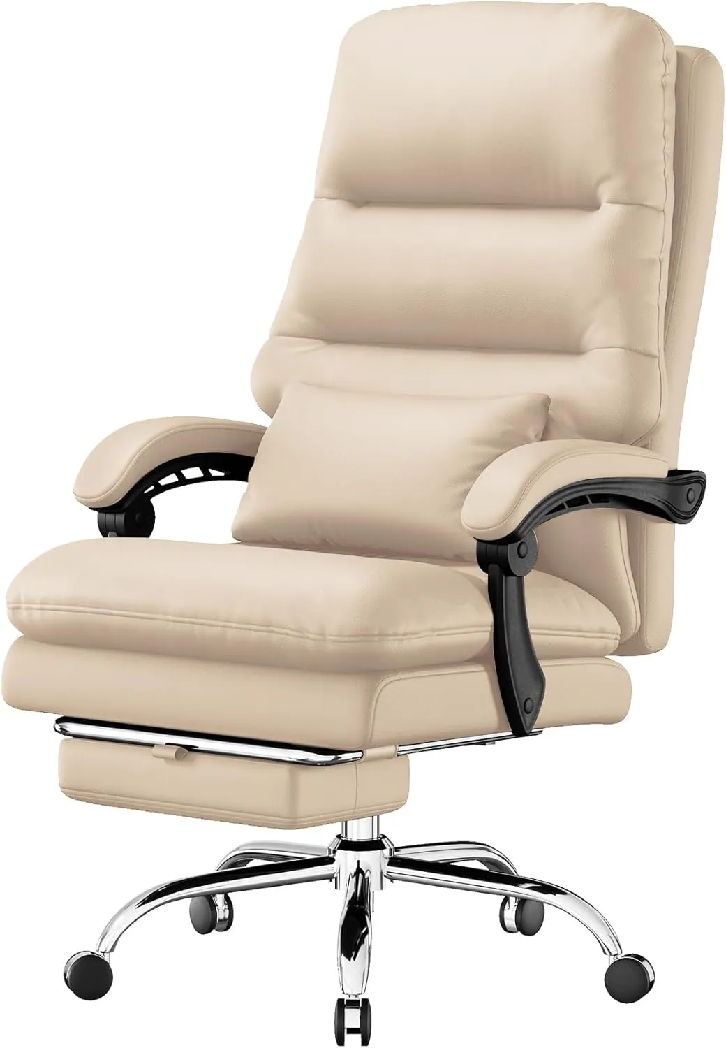 Office Chair, Big and Tall Office Desk Chair, Ergonomic Office Chair, 400LBS PU Leather Computer Chairs, Executive Chair with Foot Rest and Lumbar Pillow (Beige)