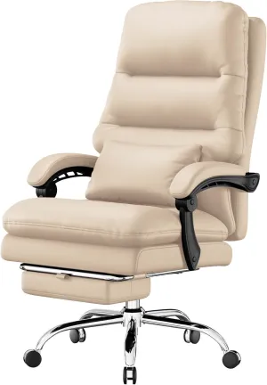 Office Chair, Big and Tall Office Desk Chair, Ergonomic Office Chair, 400LBS PU Leather Computer Chairs, Executive Chair with Foot Rest and Lumbar Pillow (Beige)