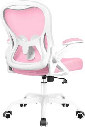 Office Chair Desk Chair, Ergonomic Mesh Computer Chair Home Office Desk Chairs, Swivel Task Chair Mid Back Breathable Rolling Chair with Adjustable Lumbar Support Flip Up Armrest (Pink)