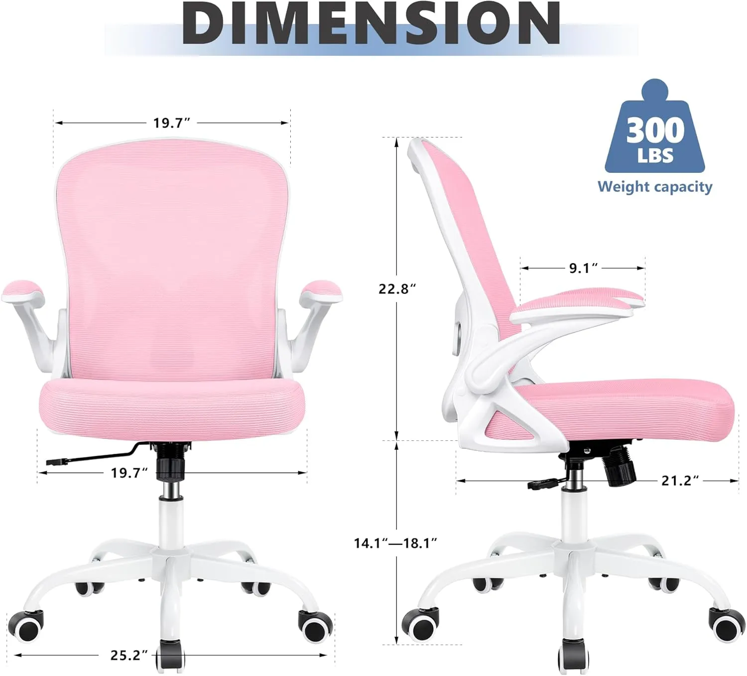 Office Chair Desk Chair, Ergonomic Mesh Computer Chair Home Office Desk Chairs, Swivel Task Chair Mid Back Breathable Rolling Chair with Adjustable Lumbar Support Flip Up Armrest (Pink)
