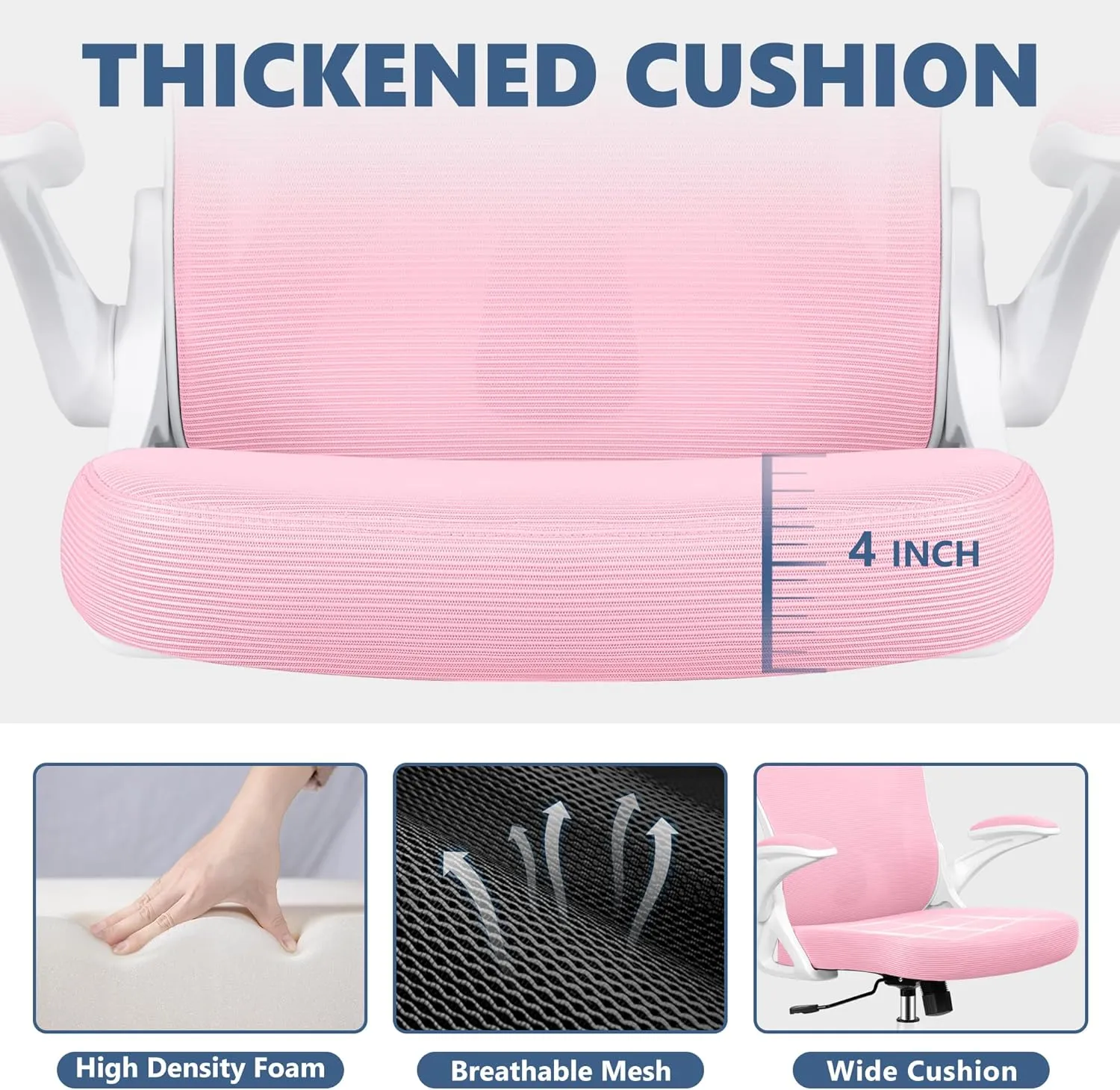 Office Chair Desk Chair, Ergonomic Mesh Computer Chair Home Office Desk Chairs, Swivel Task Chair Mid Back Breathable Rolling Chair with Adjustable Lumbar Support Flip Up Armrest (Pink)