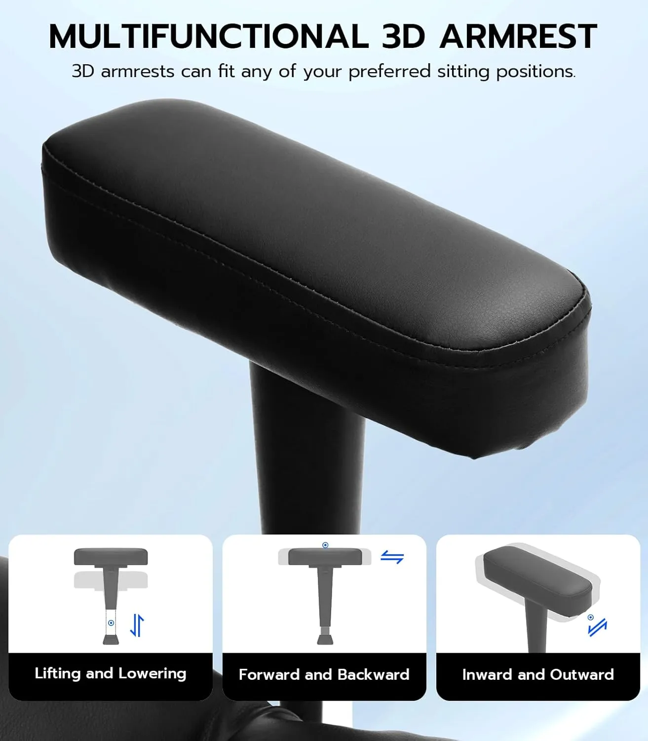 Office Chair with 3D Adjustable Armrest, Big and Tall Office Desk Chair, Ergonomic Office Chair, 400LBS PU Leather Computer Chairs, Executive Chair with Foot Rest and Lumbar Pillow