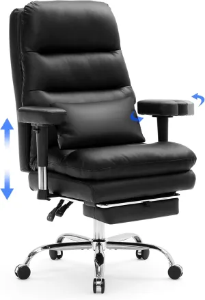Office Chair with 3D Adjustable Armrest, Big and Tall Office Desk Chair, Ergonomic Office Chair, 400LBS PU Leather Computer Chairs, Executive Chair with Foot Rest and Lumbar Pillow