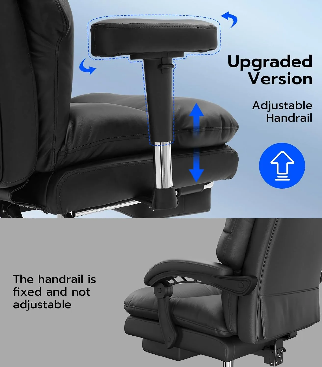 Office Chair with 3D Adjustable Armrest, Big and Tall Office Desk Chair, Ergonomic Office Chair, 400LBS PU Leather Computer Chairs, Executive Chair with Foot Rest and Lumbar Pillow