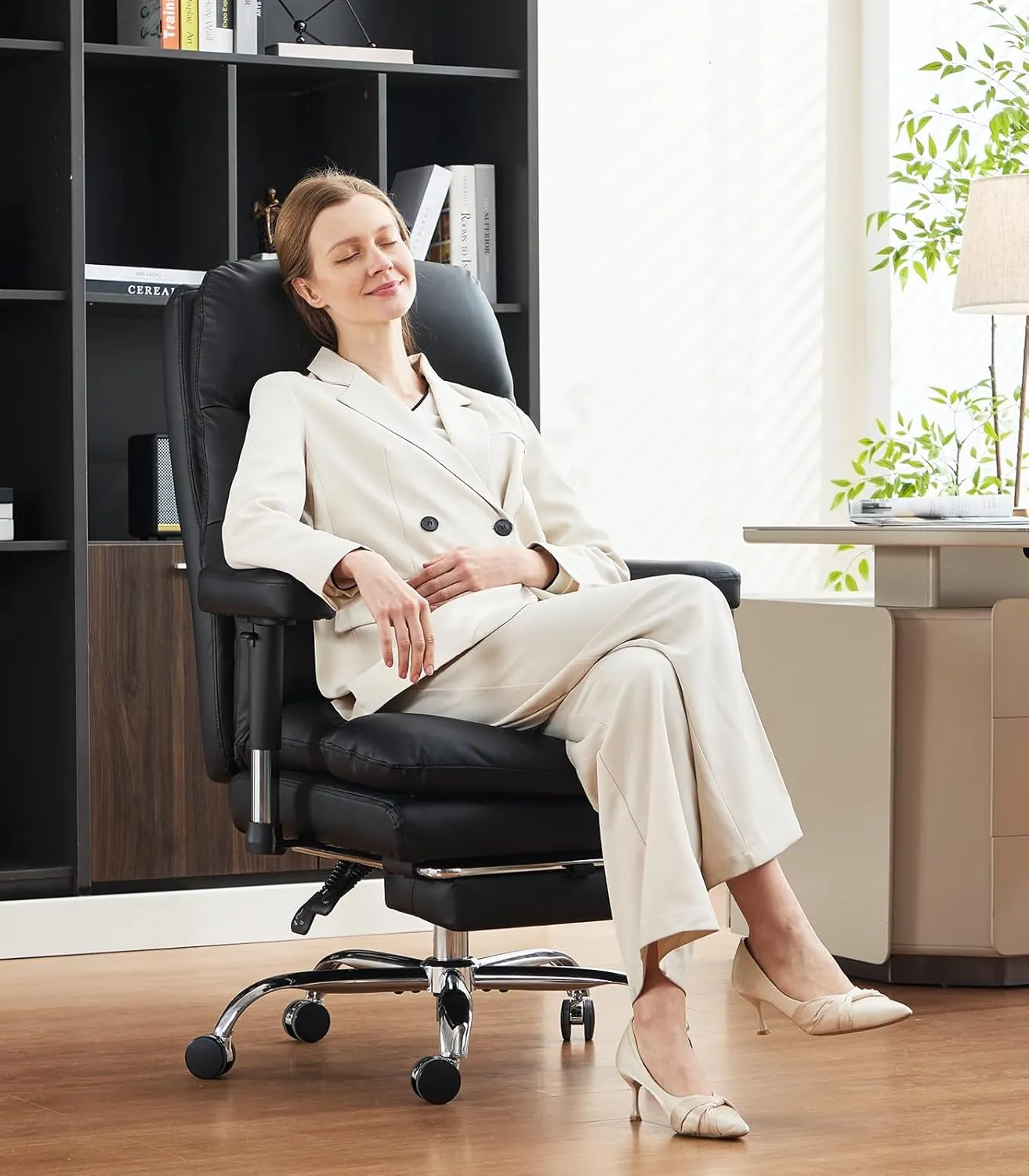 Office Chair with 3D Adjustable Armrest, Big and Tall Office Desk Chair, Ergonomic Office Chair, 400LBS PU Leather Computer Chairs, Executive Chair with Foot Rest and Lumbar Pillow