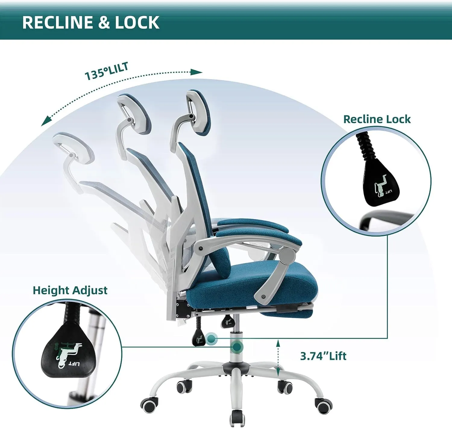 Office Computer Desk Chair, Gaming Chairs for Adults, High-Back Mesh Rolling Swivel Reclining Chairs with Wheels, Comfortable Lumbar Support, Comfy Arms for Home, Office, Gaming, Student