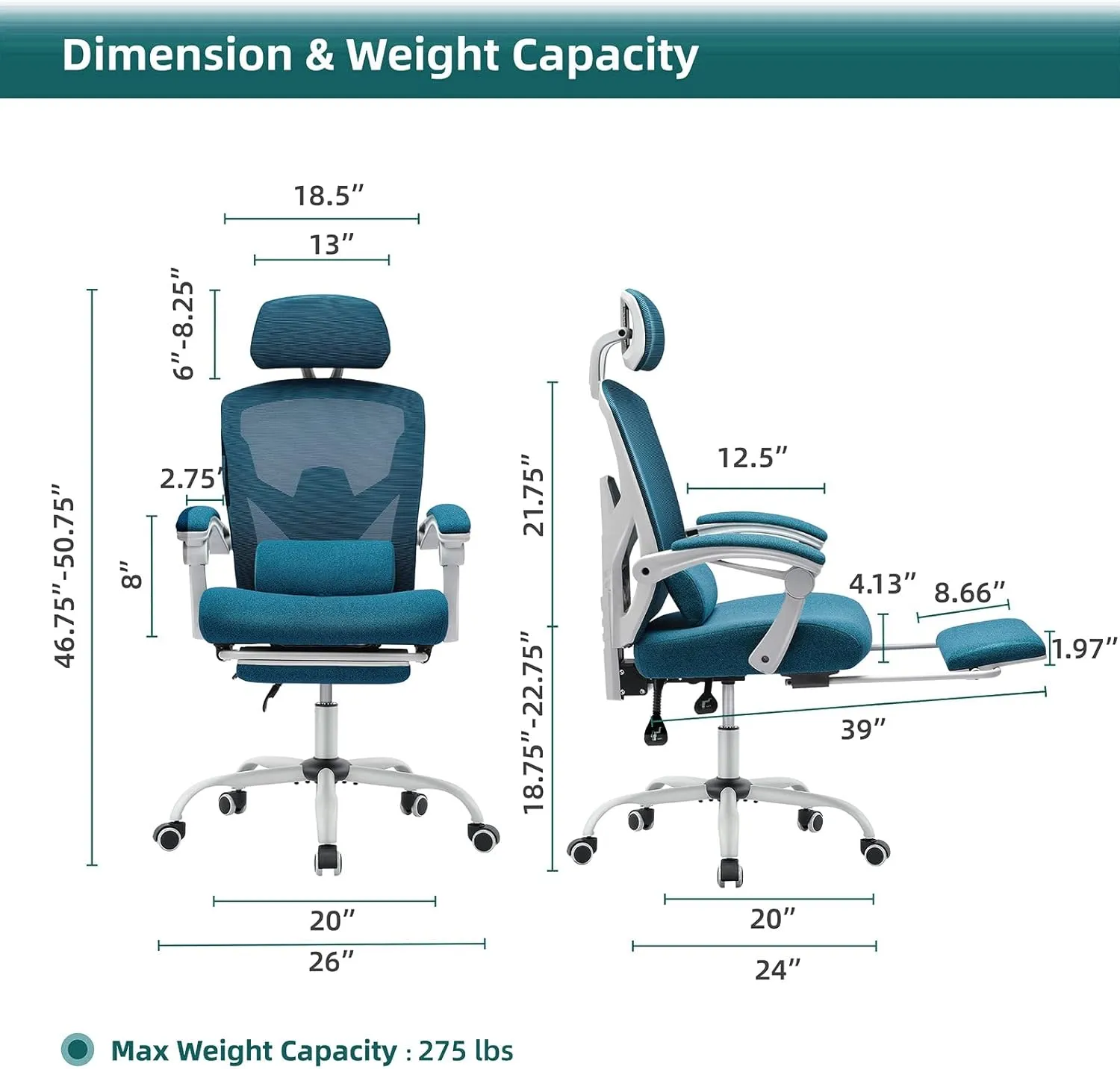 Office Computer Desk Chair, Gaming Chairs for Adults, High-Back Mesh Rolling Swivel Reclining Chairs with Wheels, Comfortable Lumbar Support, Comfy Arms for Home, Office, Gaming, Student
